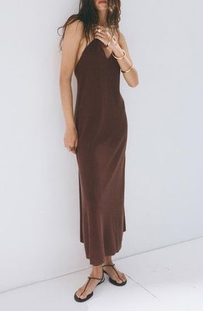 Mango Bead Detail V-Neck Knit Dress in Chocolate at Nordstrom, Size 8
