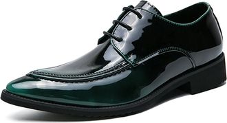 Generic Mens Classic Lace-up Patent Leather Formal Oxford Shoes Fashion Wedding Suit Tuxedo Dress Shoes for Men (Green,7.5)