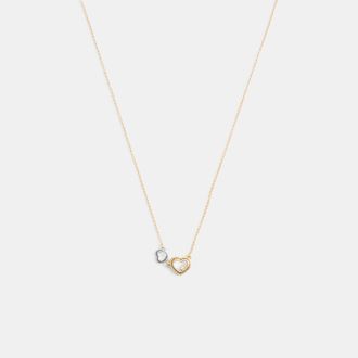 Coach Womens Double Stitched Hearts Pendant Necklace - Yellow Metal - One Size