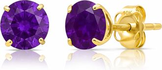 MAX + STONE 10k Yellow or White Gold 6mm Round Solitaire Gemstone Stud Earrings