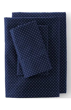 Lands End 400 Thread Count Premium Supima Cotton No Iron Sateen Bed Sheet Set in Deep Sea Navy/ivory Dot at Nordstrom, Size California King