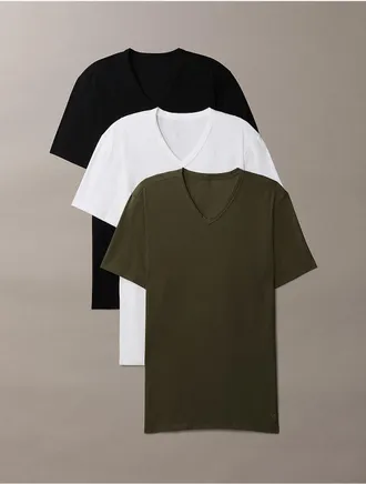 Calvin Klein Mens Cotton Stretch Blend 3-Pack Slim Fit V-Neck T-Shirt - Multi - XL