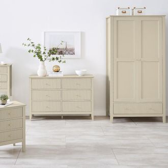 Melody Maison Double Wardrobe, Chest Of Drawers & Pair Of Bedside Tables - Hales Taupe Range in Beige
