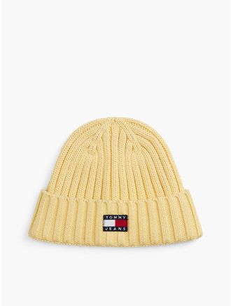 Tommy Hilfiger Womens Tommy Jeans Badge Rib-Knit Beanie - Day Lily