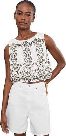 Madewell Embroidered Sleeveless Bubble Top in Poplin Womens Clothing White : LG (Womens 10-12), Cotton