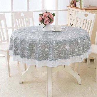 OEM Mantel Redondo De Pvc Con Estampado Floral Y De Encaje, Resistente A Las Manchas E Impermeable, Ideal Para Comedor, Jard&iacute;n, Cafeter&iacute;a O Fiestas (gris,