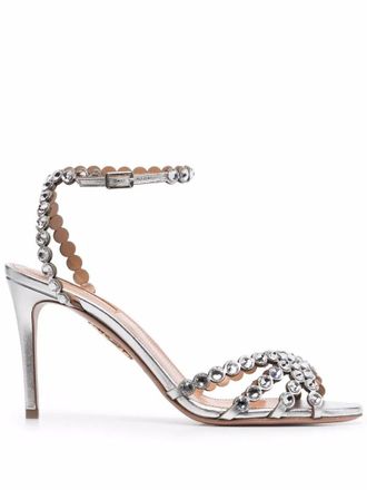 Aquazzura Silver Crystal Embellished Heels
