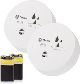OEM Juego De 2 Detectores De Fugas De Agua, 100 Db Para S&oacute;tanos, Ba&ntilde;os, Lavaderos, Cocinas, Garajes Y &Aacute;ticos, Alarmas De Agua A Pilas (pilas Incluidas)
