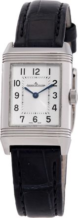 Jaeger-LeCoultre Pre-owned Pre-owned Jaeger LeCoultre Reverso Silver Dial Black Ostrich Leather Strap Unisex Watch Q2508412