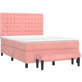vidaXL Vidaxl - Cama Box Spring Con Colch&oacute;n Terciopelo Rosa 140x190 Cm