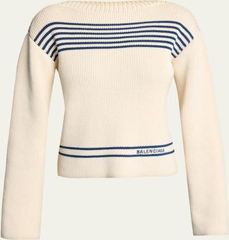 Balenciaga Mariniere Striped Cotton Knit Boat-Neck Sweater