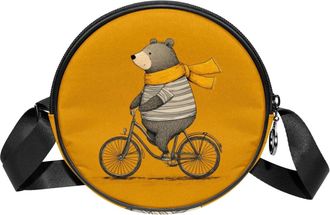 Generic Circle Crossbody Bag for Women, Lovely Bear Small Sling Bag Daypack with Zipper Adjustable Shoulder Straps Casual Ladies Girls Round Purse