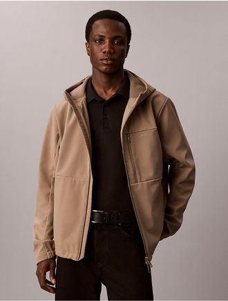 Calvin Klein Mens Softshell Lined Hooded Jacket - Brown - 2XL