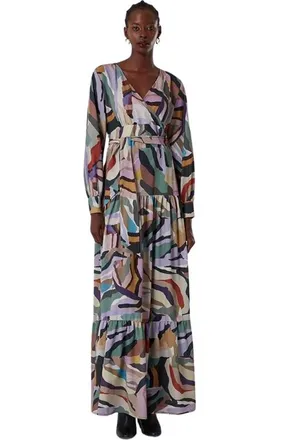 Mizalle Flowy Long Sleeve Maxi Dress in Mix at Nordstrom, Size X-Small