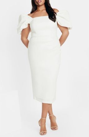City Chic Elyse Puff Sleeve Sheath Dress in White at Nordstrom, Size Xxl