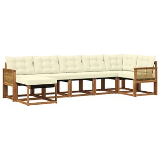 vidaXL Conjunto De Sof&aacute;s De Exterior Con Coj&iacute;n 7 Pcs Natural Y Crema Vidaxl