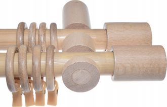 OEM Barra Doble De Cortina De Madera De Haya, 220 Cm, Con Cilindro Conectado