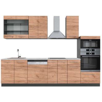 Vicco Mueble De Cocina Fame-line, Oro Power Roble/antracita, 300 Cm Con Armario Alto, Et M&aacute;rmol