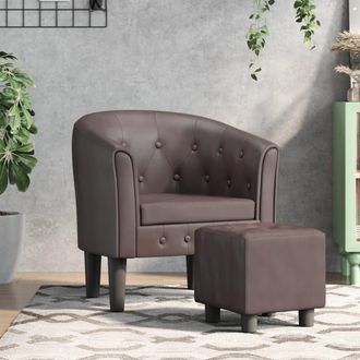 vidaXL Sill&oacute;n Con Taburete Cuero Sint&eacute;tico Marr&oacute;n Vidaxl