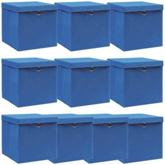 vidaXL Vidaxl - Cajas De Almacenaje Con Tapas 10 Uds Tela Azul 32x32x32 Cm