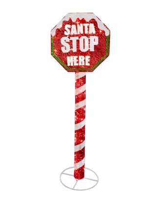 National Tree Company 60in Sisal Red Stop Sign Pole with 100 White LED Mini Lights