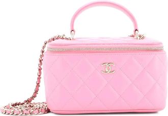 Chanel Classic Top Handle Vanity Case with Chain Quilted Lambskin Small crossbody bag - Roze