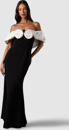 Coast Bardot Rose Detail Maxi Dress in Mono at Nordstrom, Size 12