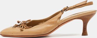 Ferragamo Beige Leather Slingback Pumps