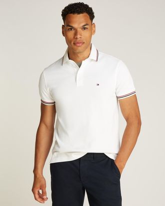 Tommy Hilfiger Tipped Mens Slim Fit Polo - White Cotton - Size X-Large