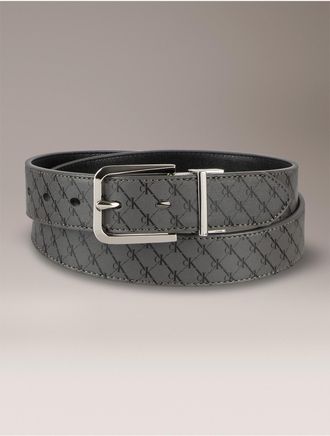 Calvin Klein Womens Reversible Monogram Logo Belt - Grey - XS