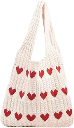 Generic Crochet Beach Tote Bag - Knitting Tote Bag Women, Crochet Mesh Beach Tote Bag | Heart Shaped Beach Hand Bags, Aesthetic Shoulder Bag Purse, Easy to Ca