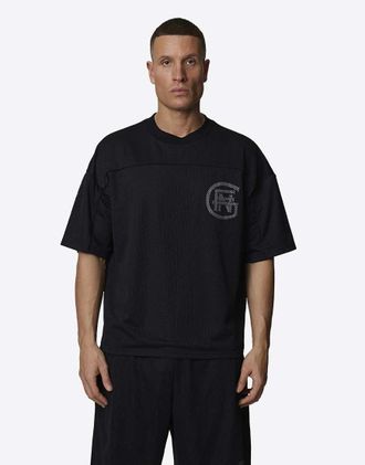 Good For Nothing T-shirt nera in jersey a rete a doppio strato con monogramma-Nero