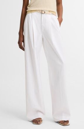 Vince Camille Belted Pleated Straight Leg Pants in Optic White at Nordstrom, Size 10
