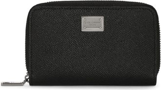 Dolce & Gabbana logo-tag leather zip-around wallet - men - Calf Leather/Calf Leather/Rayon - One Size - Black