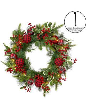 Glitzhome Handmade Ornament Berry Holly Wreath