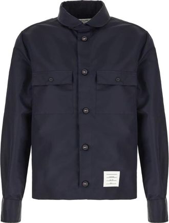 Thom Browne Tech Twill Shirt - Heren - Zomerjassen - Blauw - 2XL - Jassen