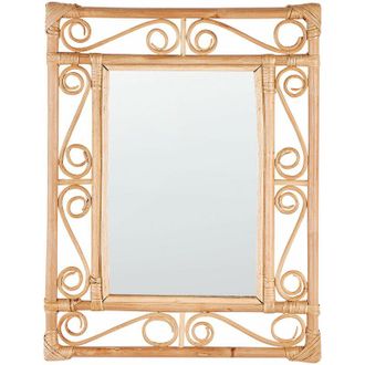 Beliani Specchio decorativo da parete Home D&eacute;cor Forma rettangolare Telaio accessorio Rattan Legno chiaro naturale 41 x 52 cm Amanu