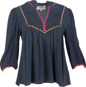 BA&SH Ba&sh Tracy geborduurde top in marineblauwe lyocell