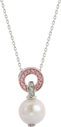 Suzy Levian Sterling Silver Pearl & Sapphire Classic Circle Pendant