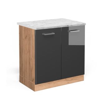 Vicco Armario Bajo Para Fregadero R-line, Antracita Alto Brillo, 80 Cm Et M&aacute;rmol Vicco