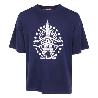Kenzo Tops, Heren, Blauw, XL, Wol, Eiffeltoren T-shirt
