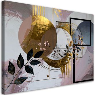 Feeby Cuadro Sobre Lienzo, Rosa Abstracci&oacute;n Formas C&iacute;rculos Hojas, 100x70