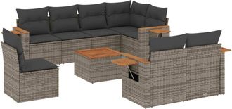 vidaXL Vidaxl - Set De Muebles De Jard&iacute;n 9 Pzas Y Cojines Rat&aacute;n Sint&eacute;tico Gris