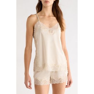 Open Edit Lace Trim Satin Short Pajamas in Beige Beach at Nordstrom, Size X-Small