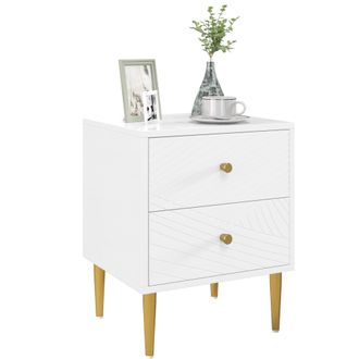 HOMCOM Modern Bedside Table with Drawer - Side Table with Metal Legs - White | TJ Hughes