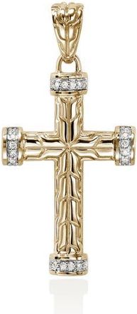John Hardy Carved Chain Cross Pendant with Pav&eacute; Diamonds in Gold at Nordstrom