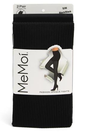 MeMoi Flat & Rib 2-Piece Tights Set in Black-Black at Nordstrom Rack, Size Large/x-Large
