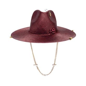 Ruslan Baginskiy Accessoires, unisex, Rood, L, Chain Strap Fedora Hoed