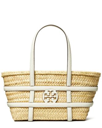 Tory Burch Ella Small Raffia & Leather Basket Tote