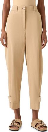 Akris Fraser High Waist Cotton Gabardine Barrel Leg Pants in Beige at Nordstrom, Size 14
